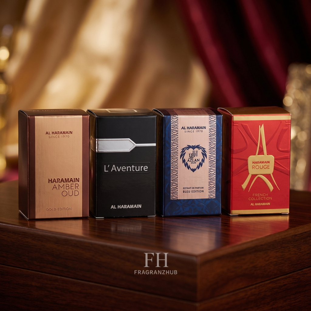 Al Haramain 4×10ml Gift Set (Amber Oud Gold Edition, L’Aventure, Azlan Oud Saffron, Azure)